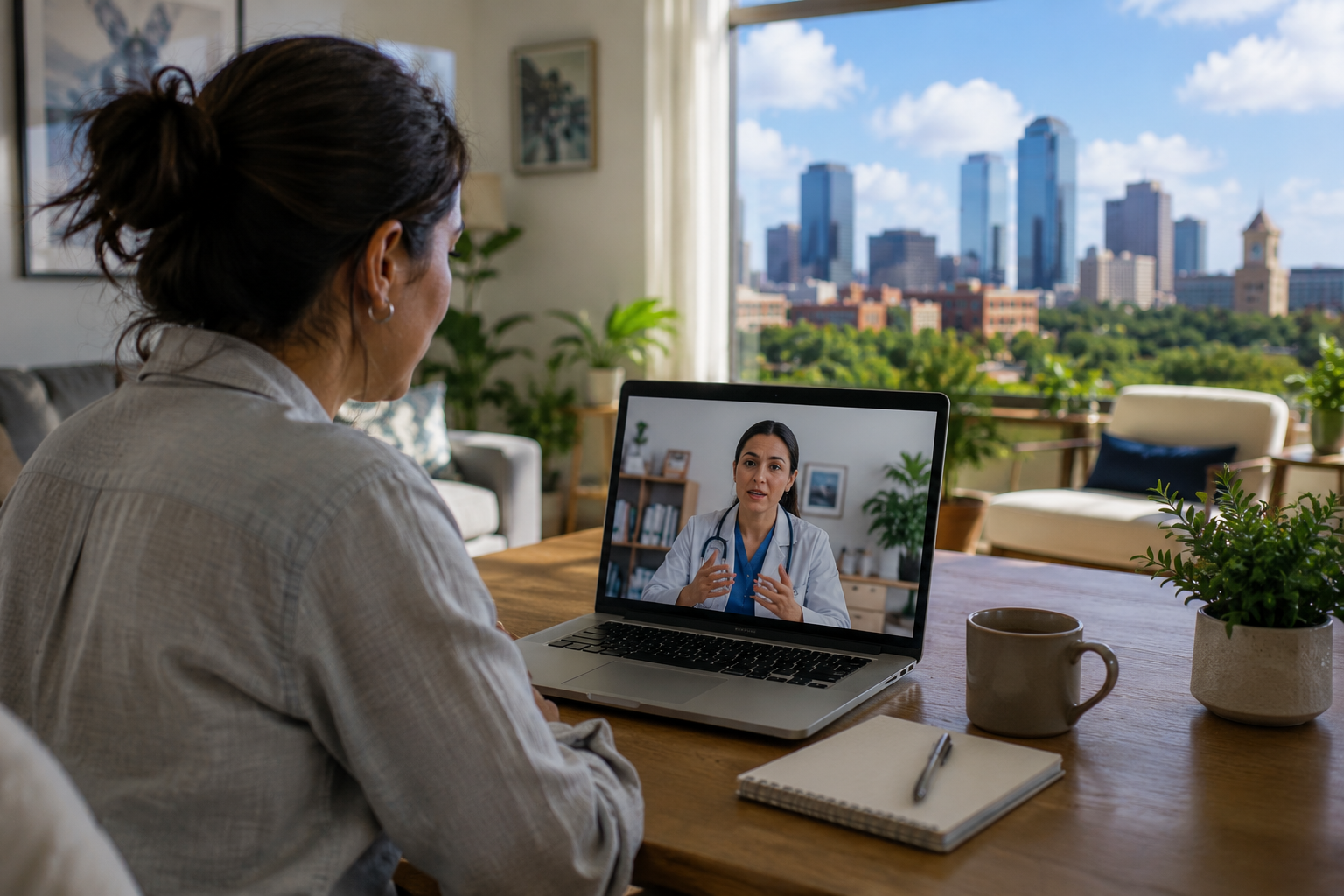 Professional conducting virtual consultation or telehealth call with family members